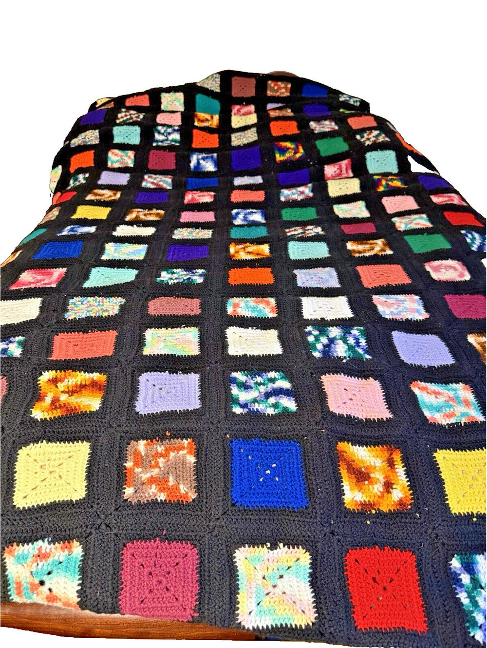 VintageHandmade Crochet Blanket Afghan Colorful Boho Granny Throw Large 80x 100